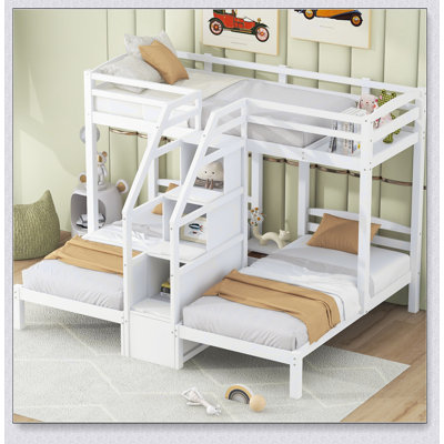 Twin Over Twin & Twin Bunk Bed With Built-In Staircase And Storage Drawer