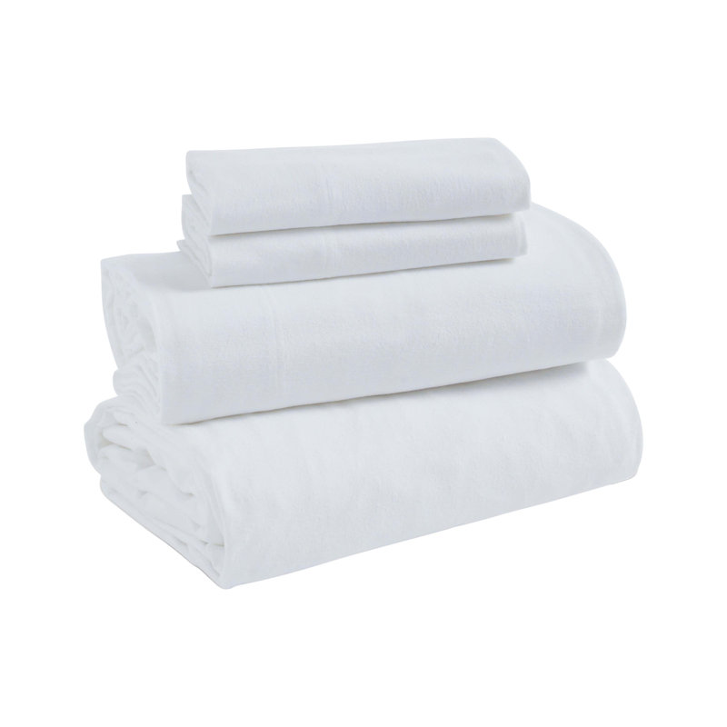 Ensemble de draps 100% flanelle Rome, Ensemble de draps pour lit double avec 2 taies d'o, Blanc
