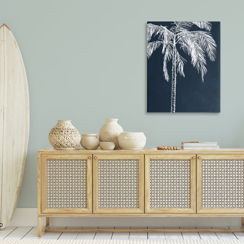 «White Outline Palm Tree», art mural sur toile par Leah Noel Art, H 40 po x l 30 po