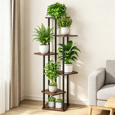 Étagère à plantes haute d'intérieur pour coin, étagère à plusieurs niveaux en métal avec panneaux MDF imperméables, présentoir autoportant moderne pour salon, chambre ou bureau