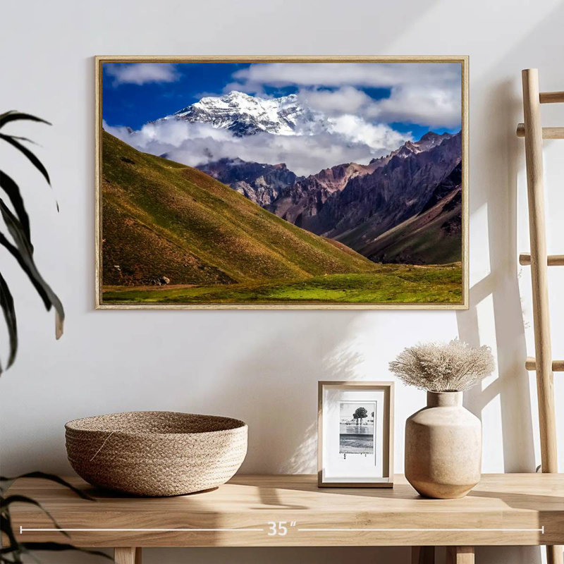 Aconcagua nuageux, Cadre flottant en bois naturel, 25 po x 17 po