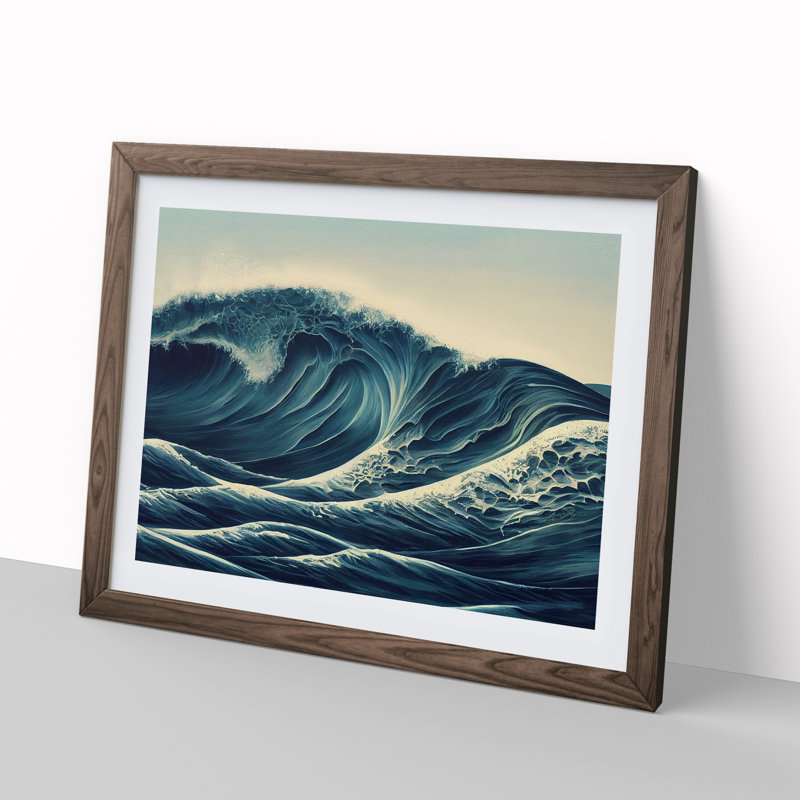 XH1022-4218X Futuristic Ocean Wave - Single Picture Frame Print, 25cm H x 34cm W x 2cm D, Walnut Framed