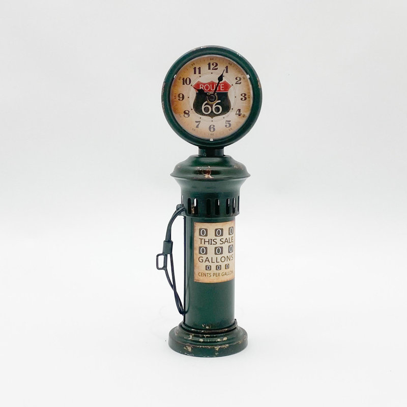 Route 66 Green Metal Table Clock | Analogue Quartz Desk Clock Decorative Timepiece for Home Office Desk or Shelf