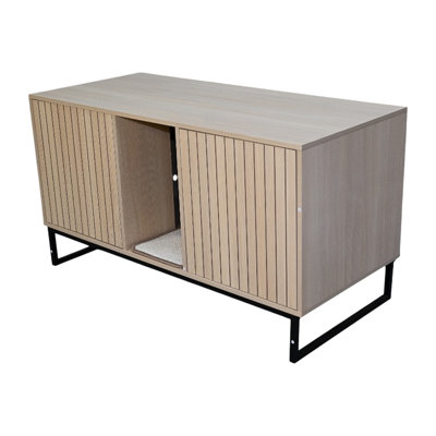 Modern Cat House With Scratching Mat, 76.4 Lbs, 46.5" Depth, Keeps Cats Entertained, Brown, Particle Board + Indoor House, X 21.97" 25.46", Adds Functionality To Home,