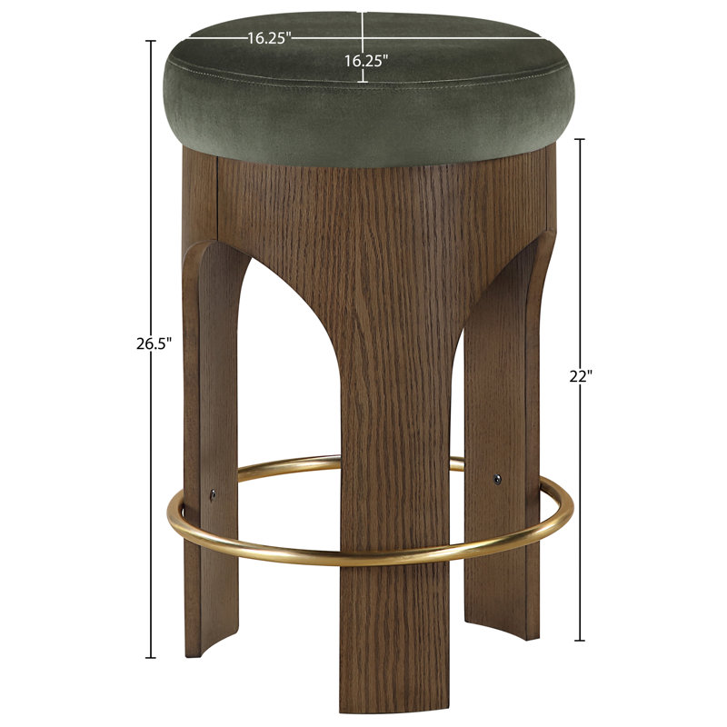 Tabouret de comptoir rembourré en velours Bocceli, Velours vert, Brun