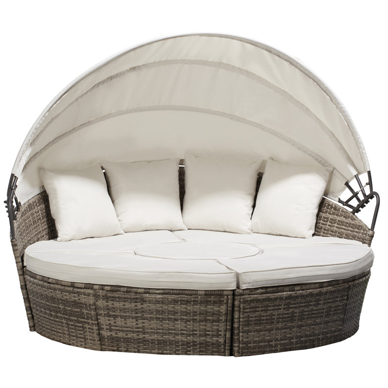 Elisamuel 180cm Wide Wicker Patio Daybed with Cushions