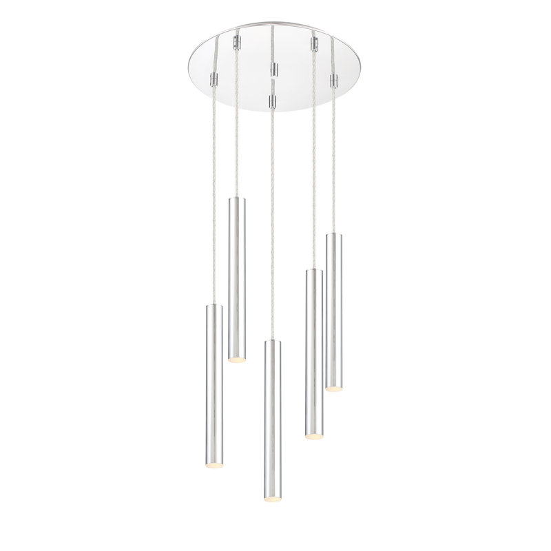 Luminaire suspendu géométrique à DEL 5 lumières Bowning, Chrome
