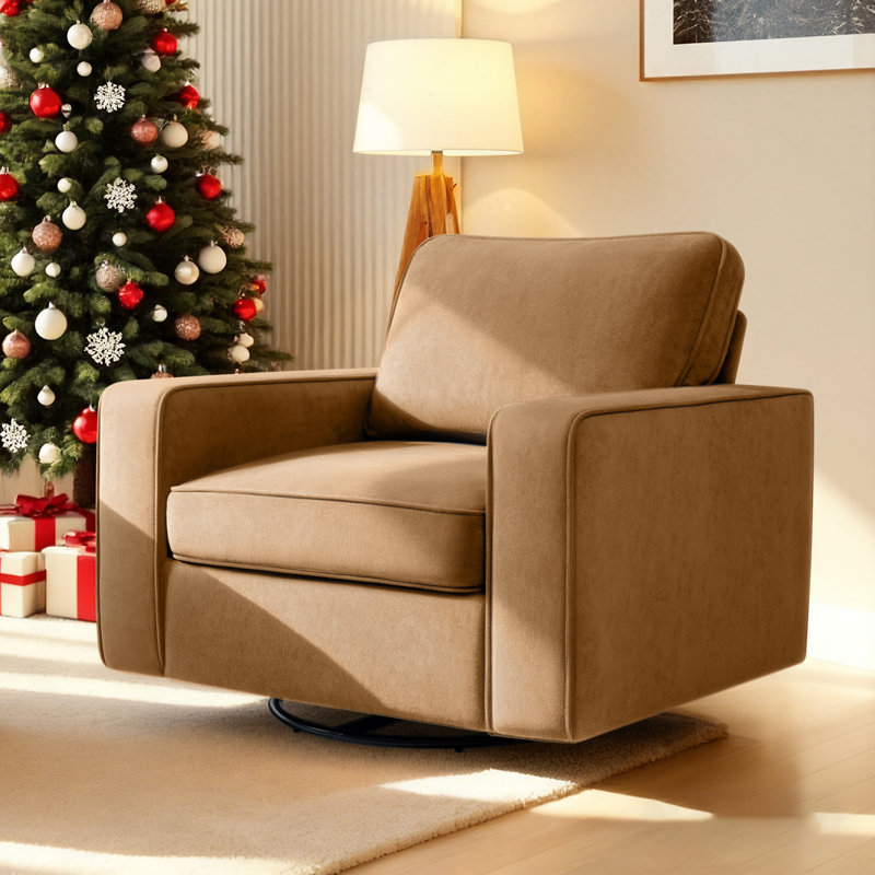 36.2" Wide Upholstered Swivel Accent Armchair, Camel