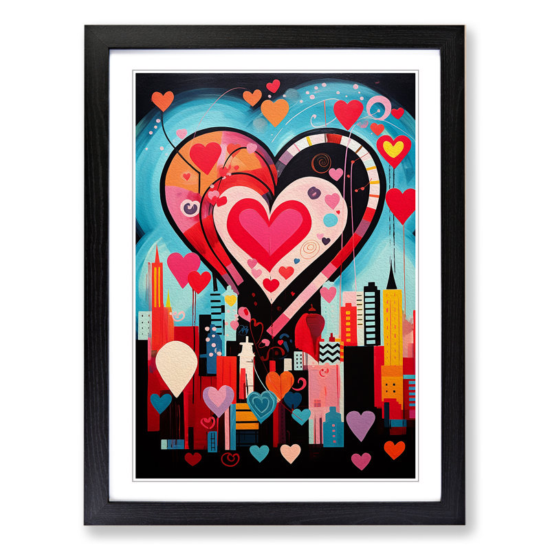 Love Heart Constructivism - Single Picture Frame Print on Wood, Black Framed, 64cm H x 46cm W x 2cm D