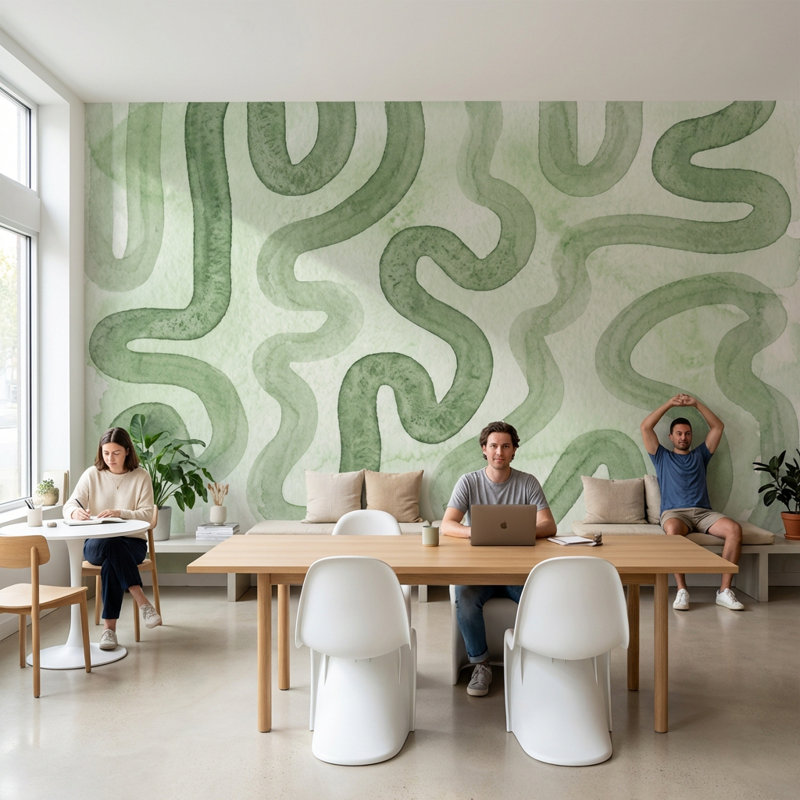 Décoration murale abstraite à motif de papier peint vert, 160 po x 108 po, Non tissé non collé