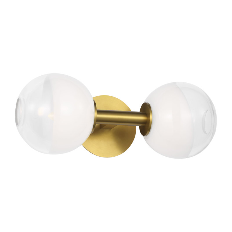 Sean Lavin Torian 2 Light Bathroom Bedroom Wall Fixture With Milk Clear Glass Mix Shade, Burnished Brass