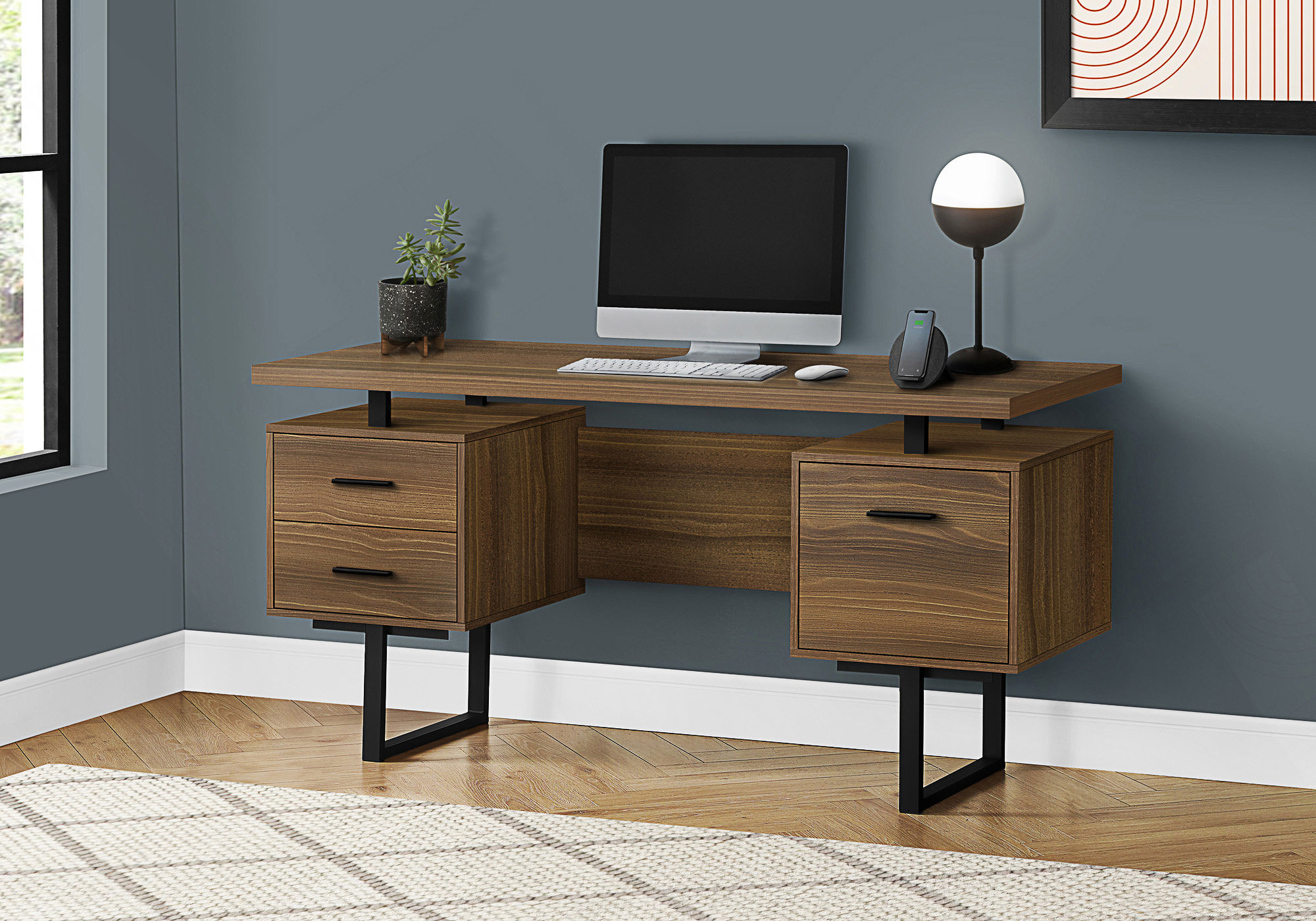 Wrought Studio 60-Inch Reversible Computer Desk With Storage Drawers ...