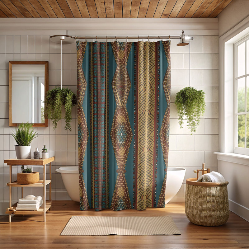 Rideau de douche Boho Zigzag - Premium, H 74 po x l 71 po