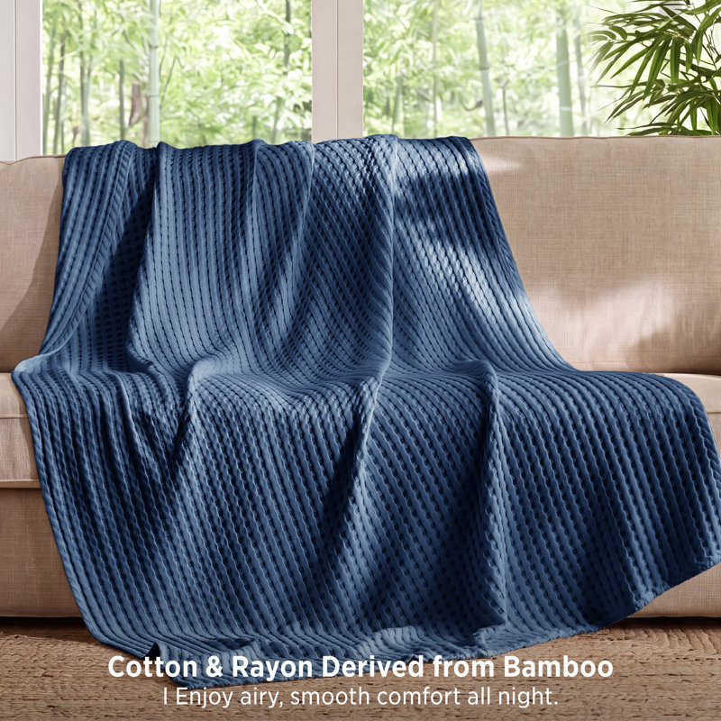 Bedsure 279gsm Cotton & Rayon from Bamboo Waffle Blanket GentleSoft™️, Throw XL, Navy