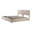 Lit tapissier beige avec très grande capacité de rangement et plateforme hydraulique attrayante