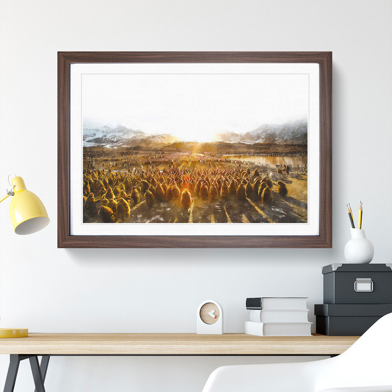 Young King Penguins - Picture Frame Graphic Art, 36cm H x 48cm W x 2cm D, Walnut Framed