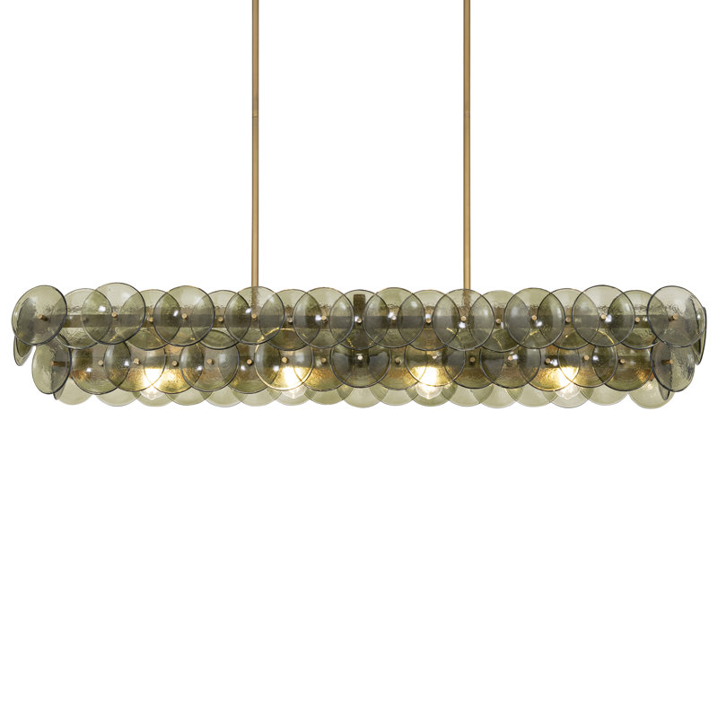Loren-Linear Pendant, Weathered Brass/Green Vintage
