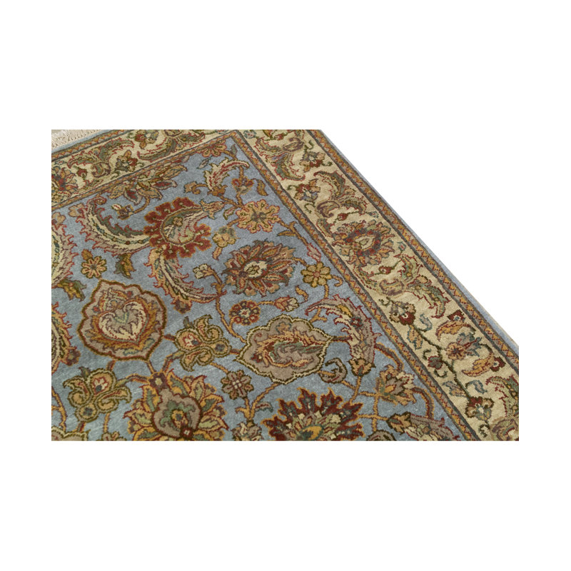 Tapis bleu et crème noué à la main de haute qualité