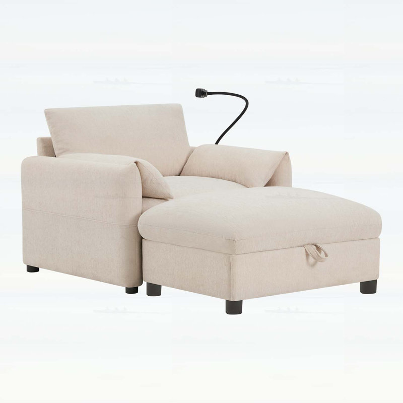 Chaise longue moderne avec repose-pieds avec rangement Cloud, Beige