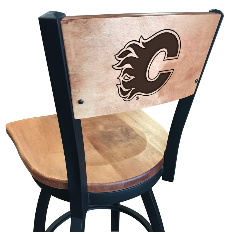 NHL Swivel Bar Stool, Medium Maple, Calgary Flames