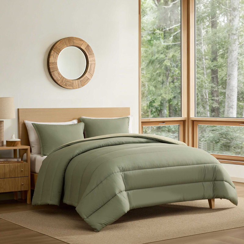 Ensemble d'édredon réversible Eddie Bauer Connor, Vert, Édredon pour grand lit + 2 taies décoratives