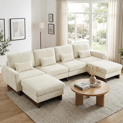 Canapé modulaire en chenille de 124 po avec dossier à coussins et repose-pieds déplaçables l 124 po - Ensemble de 6