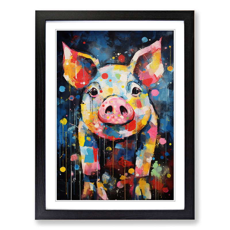 Pig Abstract No.2 - Single Picture Frame Print on Wood, Black Framed, 34cm H x 25cm W x 2cm D