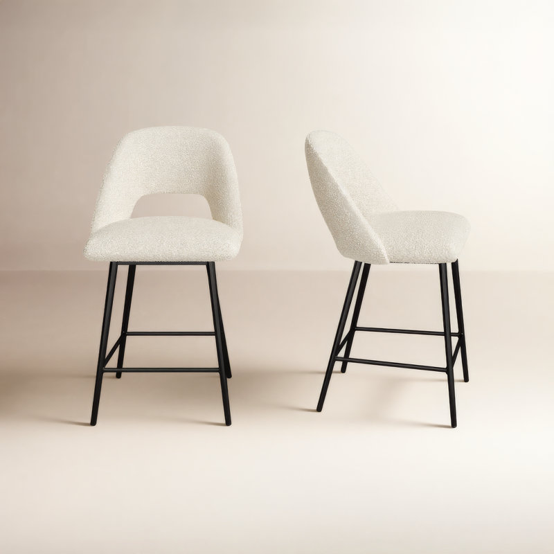 Valdez Boucle Upholstered Stool, White Boucle, Counter Height (23” Seat Height)
