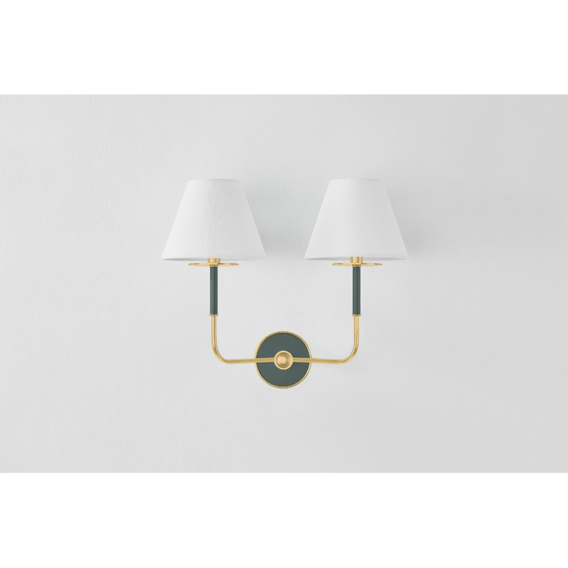 Wedgewood Wall Sconce in Aged Brass and Soft Studio Green by Mark D. Sikes, Black
