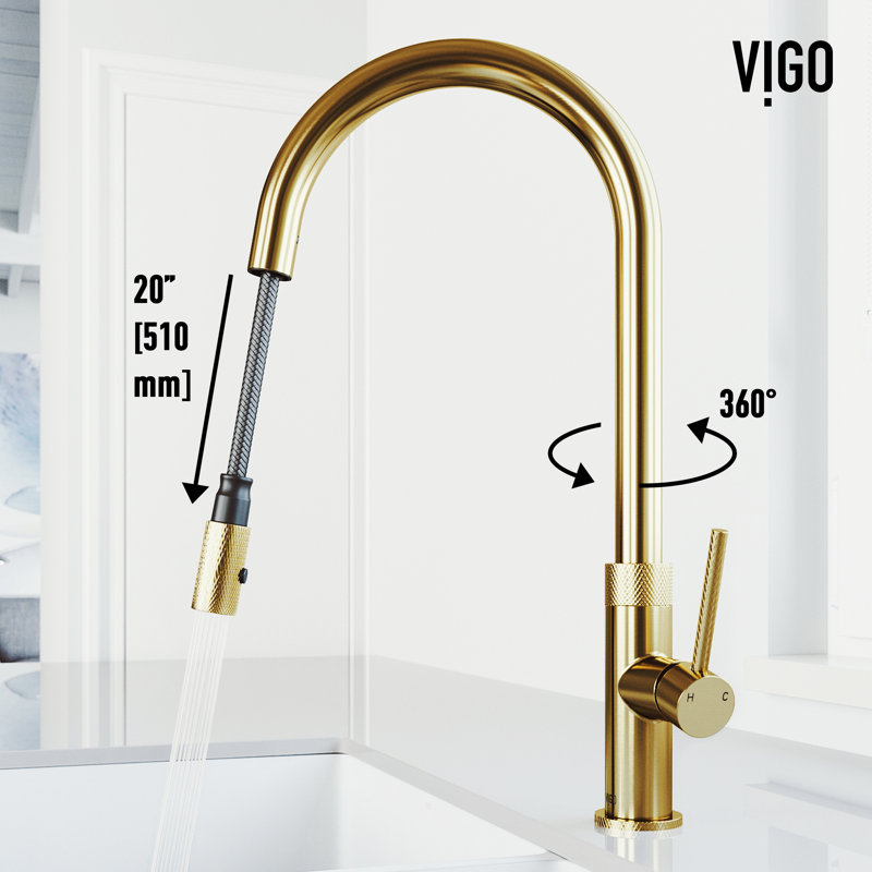Bristol 19" H 1-handle Pull-Down 2-Function Sprayer Kitchen Faucet, Matte Brushed Gold