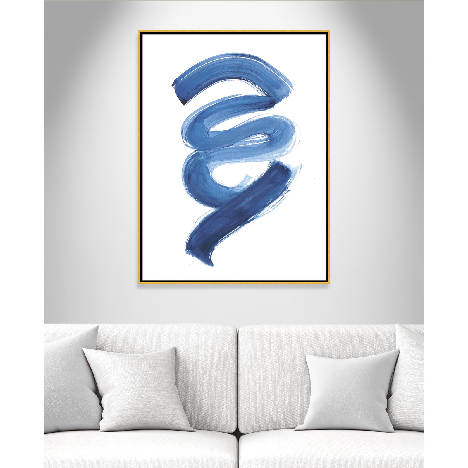 Coppola "Slinky Indigo I" Painting by Filippo Ioco, 41.5" H x 31.5" W x 2" D, Gold Framed Canvas