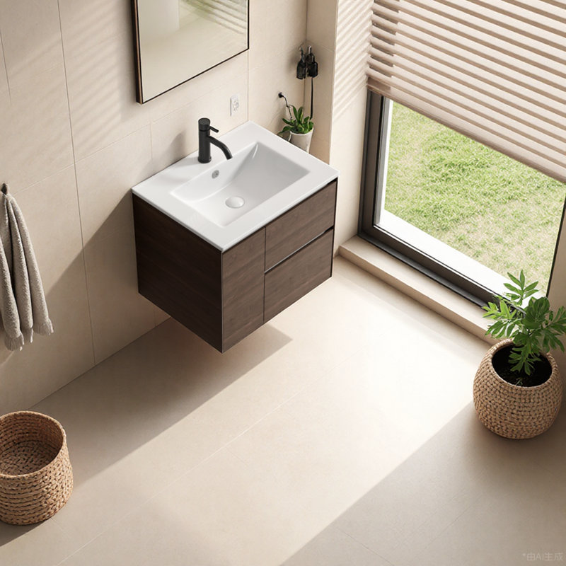 Lavabo vasque de salle de bain 30 po, comptoir de meuble-lavabo en céramique sans trop-plein, pratique pour ranger des objets personnels