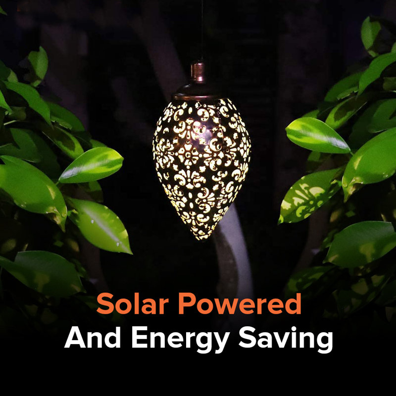 Bronze Moroccan Solar Powered Hanging Lanterns with LED Lights (Set of 2)