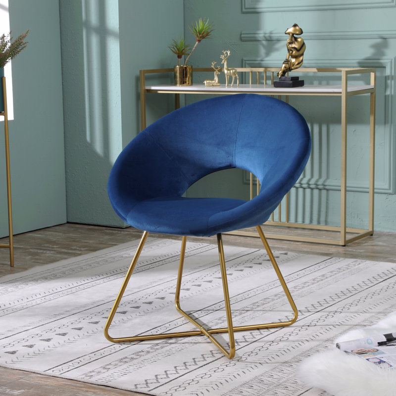 Chaise d'appoint rembourrée en tissu de velours avec base ton sur ton, Bleu