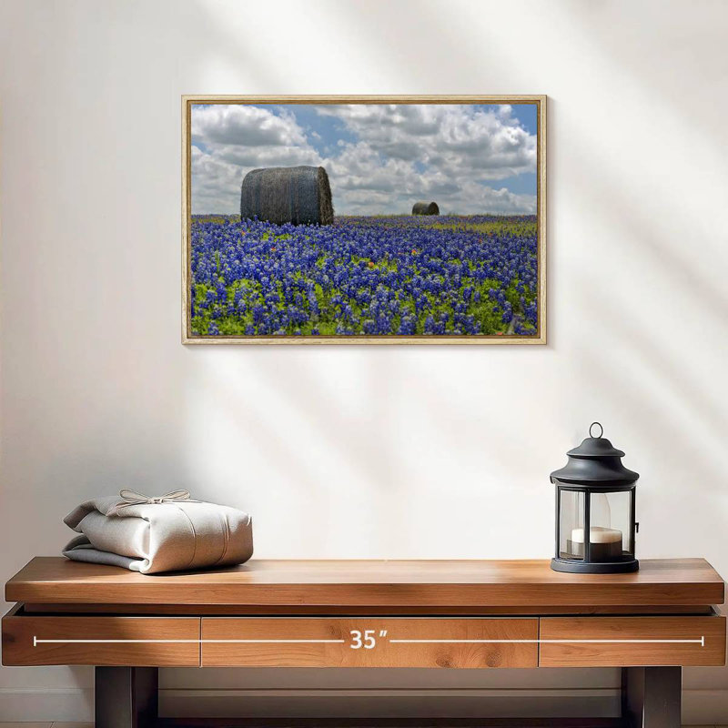 Texas Bluebonnets, 19 po x 13 po, Cadre flottant en bois naturel