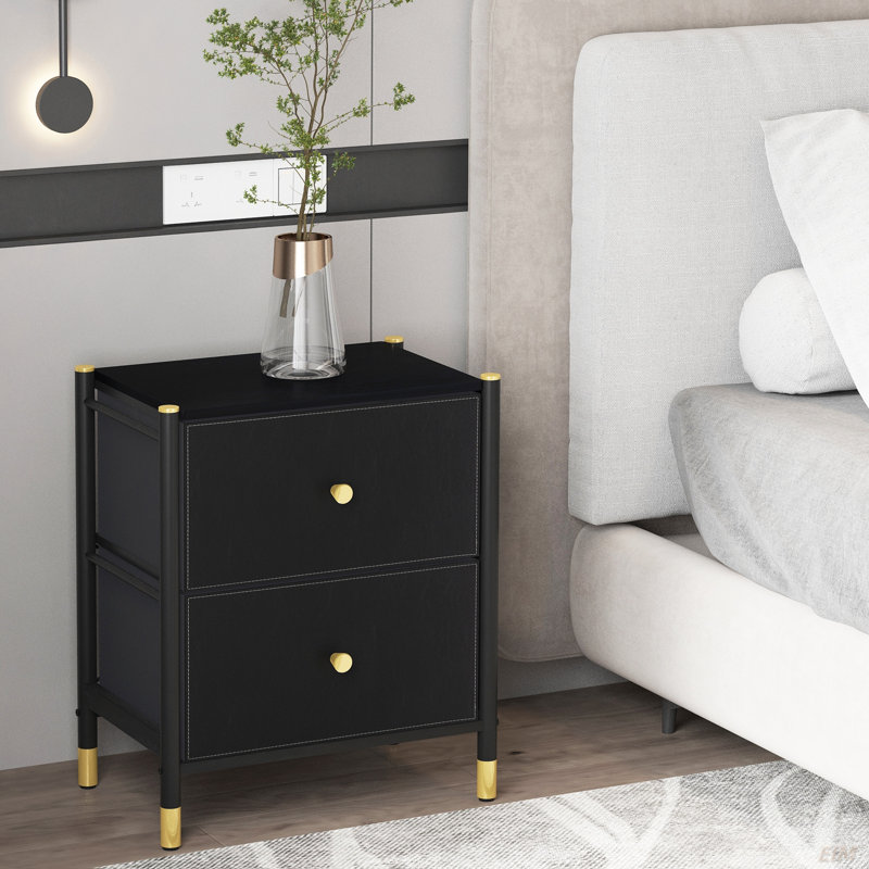 Commode à tiroirs, tables de chevet à 2 tiroirs pour la chambre à coucher - Petite commode de chevet avec bacs en cuir PU - Élégante table de bout et table de chevet - Parfait pour le placard, la chambre à coucher (commode)