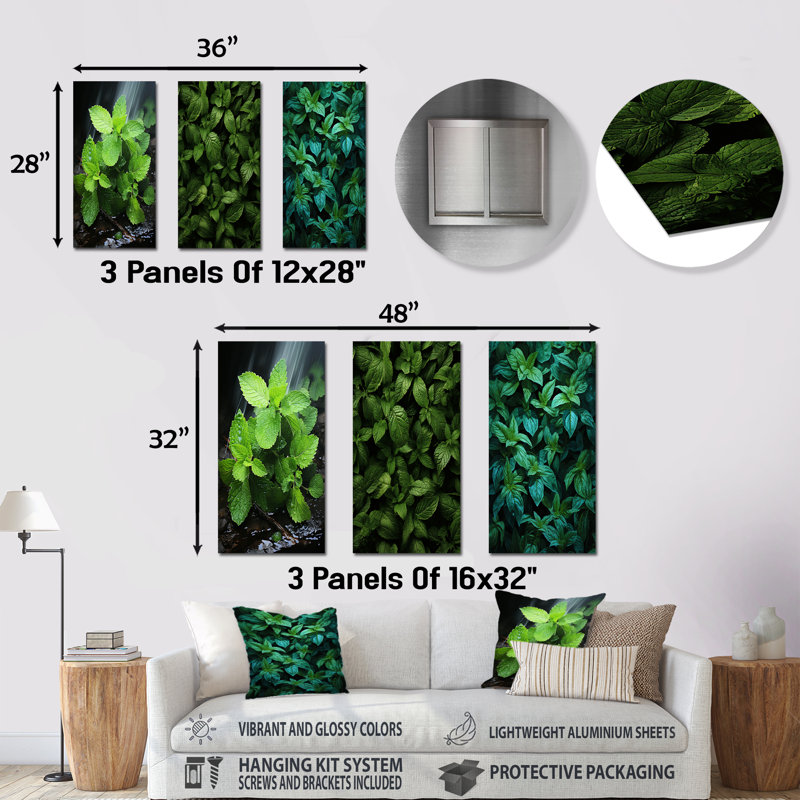 Ensemble de 3 décorations murales Herbs Peppermint Breeze II - Herbs, H 28 po x l 36 po
