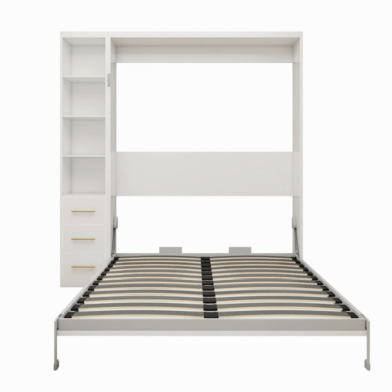 Grand lit escamotable mural avec armoire latérale simple, cadre de lit invisible avec cadre de lit automatique Space Saving Home Furniture