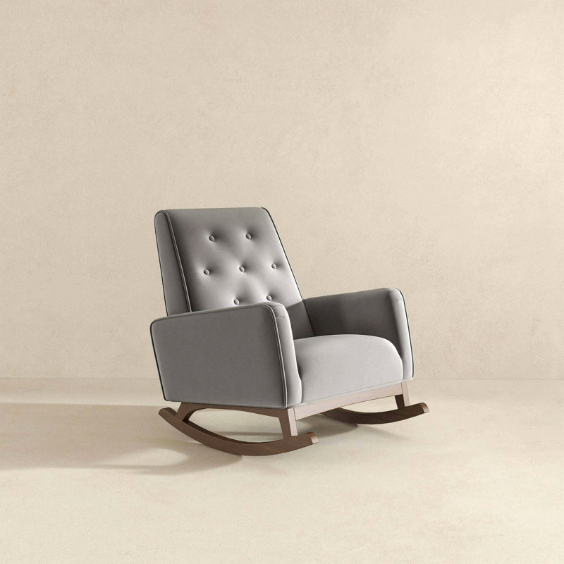 Fabric Solid Wood Rocking Chair, Light Gray