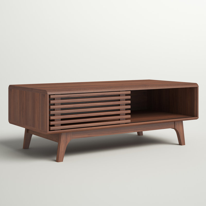 Abrams Four Leg Coffee Table with Storage, Walnut
