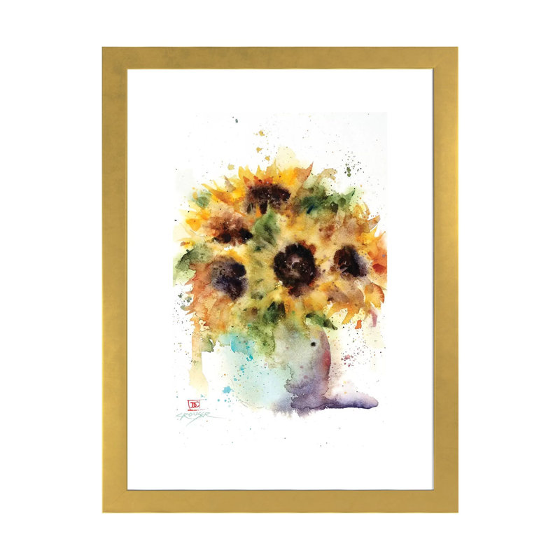 "Tournesol vase" par Dean Crouser, reproduction d’art, H 24 po x l 16 po x P 1 po, Papier encadré doré, Blanc