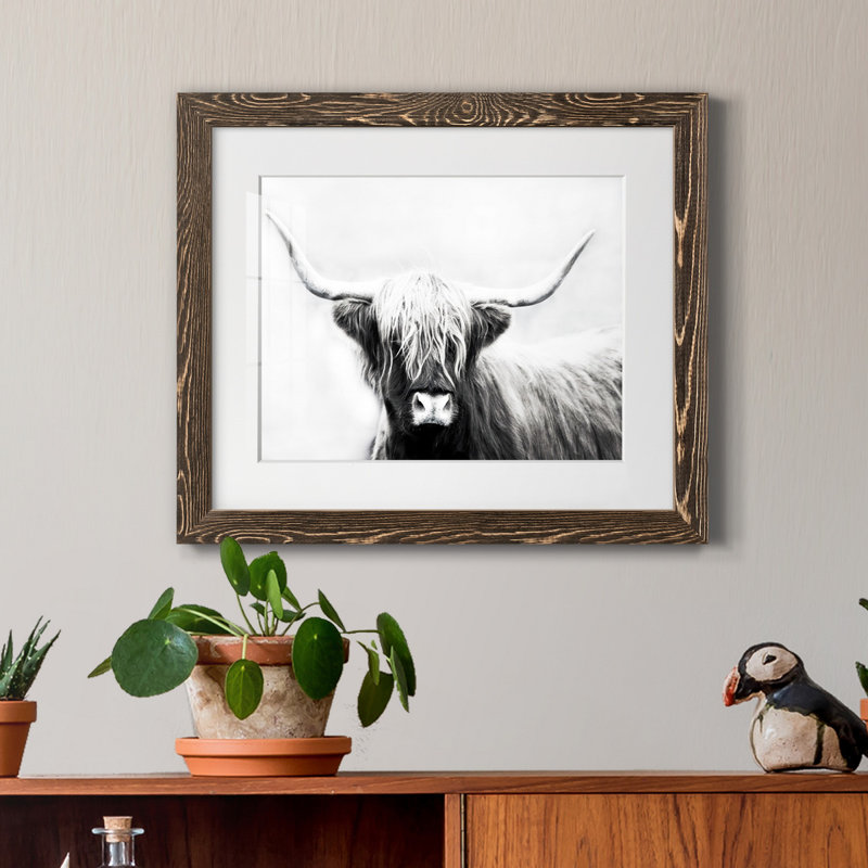 " Highland Longhorn ", 18" H x 24" W x 1.5" D, Walnut Framed Paper