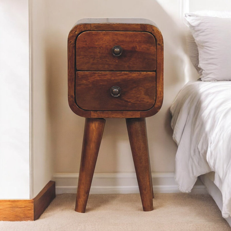 Gelsomina 20cm W Solid Wood Bedside Table, Dark Brown