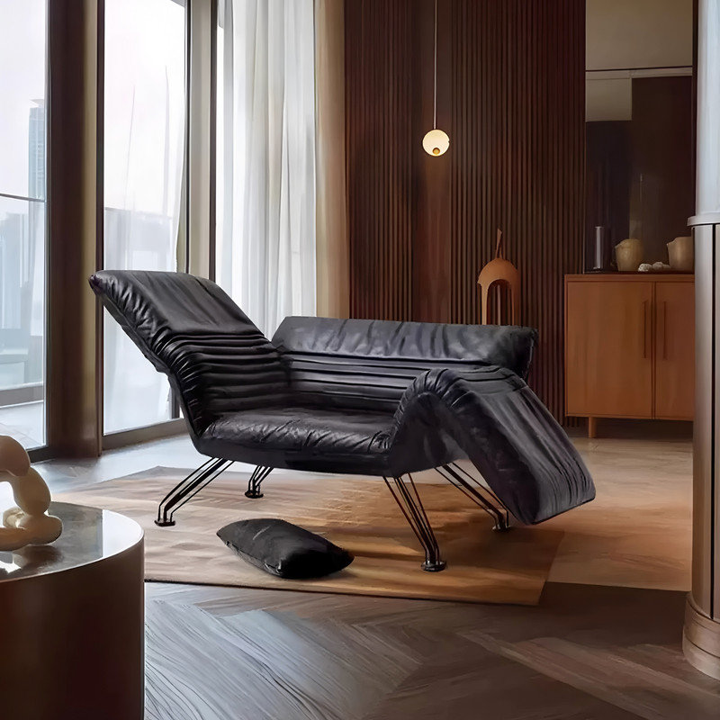 Wax Pull-Up Leather Recliner Lounge Chair, Adjustable Backrest & Armrests, Modern Accent Chair for Living Room, Brown