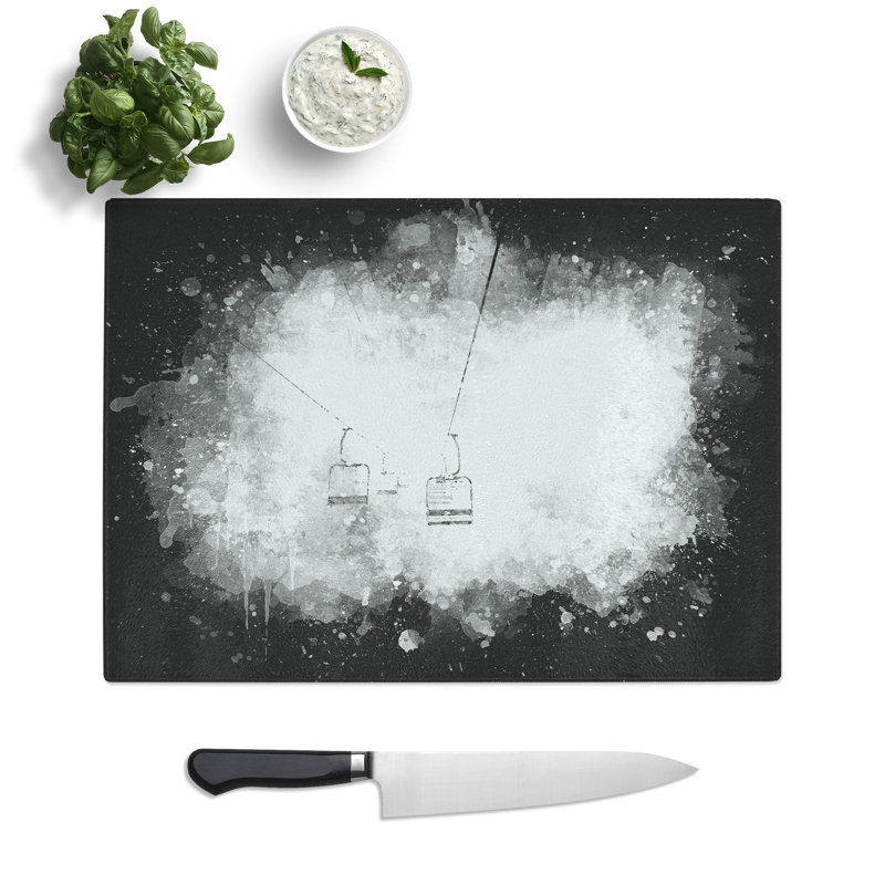 Tempered Glass Ski Lift in Morillon France Chopping Board, 28.5 cm x 39 cm
