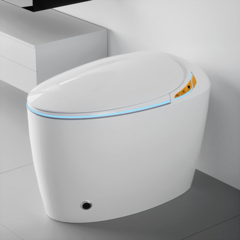 Unique Smart Toilet With Bidet Built In, Intelligent One Piece Toilet For Modern Bathroom, Auto Open/Close Seat, Foot Sensor, LED Display,Night Light, Warm Water & Dryer