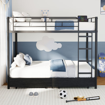  Metal Bunk Bed with USB Charging Station, RGB LED Lights, Safety Guardrails – Easy Assembly, No Box Spring Needed