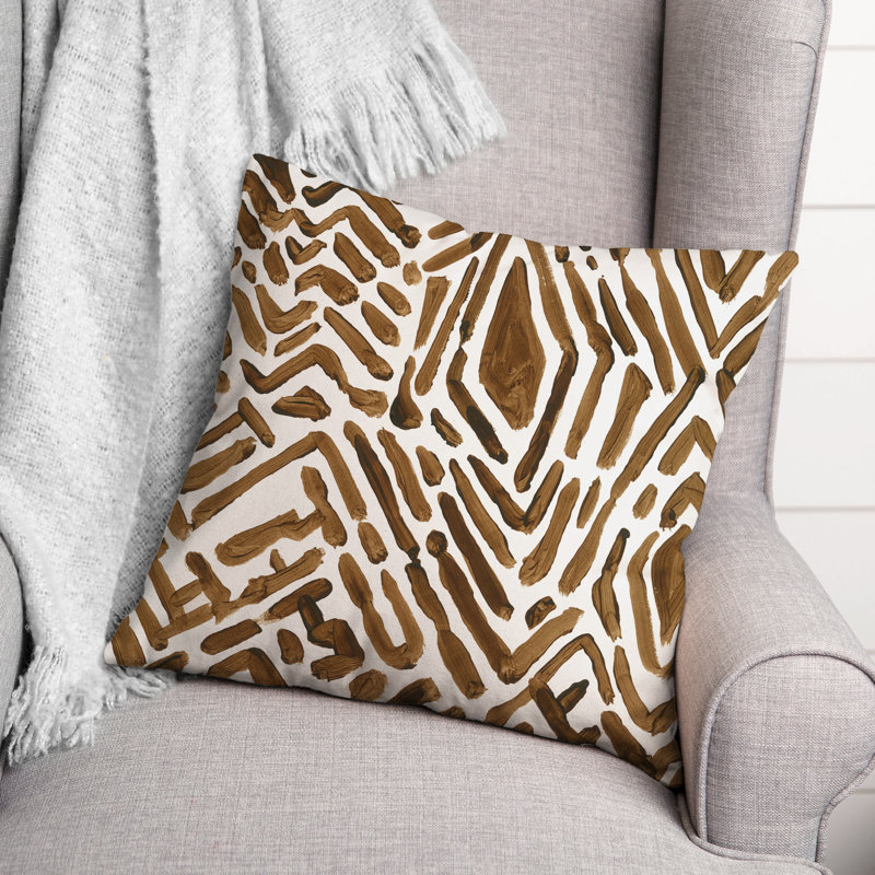 Abstract Outdoor Reversible Throw Pillow, 18" H x 18" W, Brown