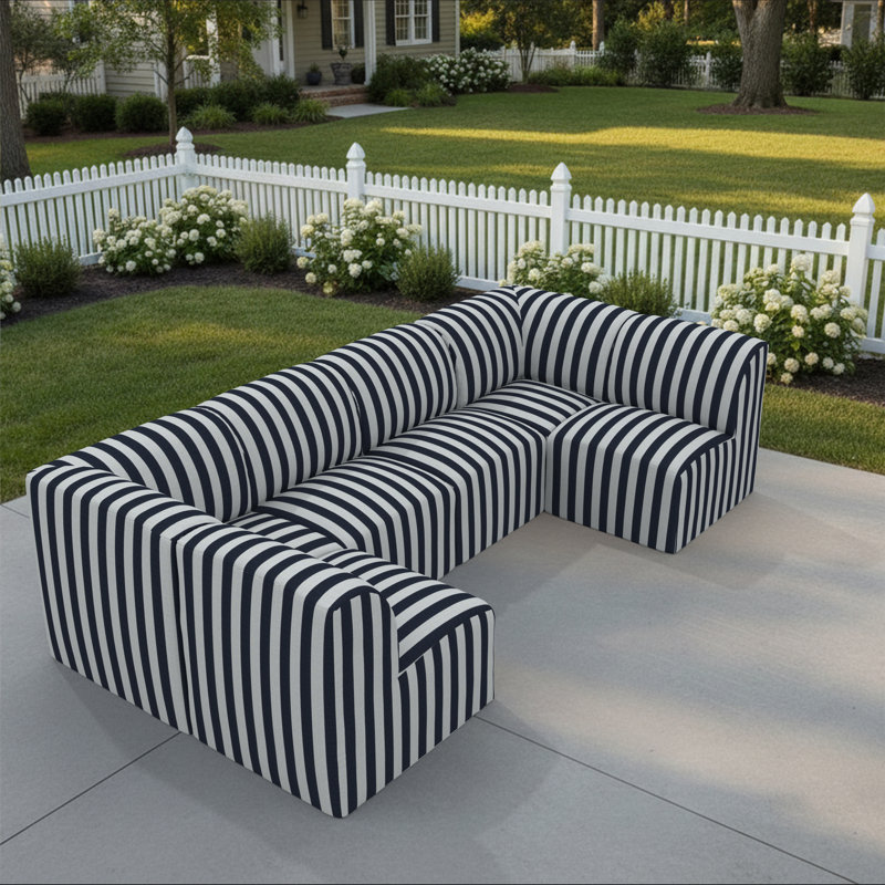 Praia 124" Sunbrella® Outdoor U Sectional, Expressive Mist Striped Sunbrella®