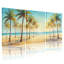 Palmiers, plage tropicale, palmiers, océan, ciel, sable, coucher de soleil, réflexion, ensemble de 3 impressions sur toile-416444664